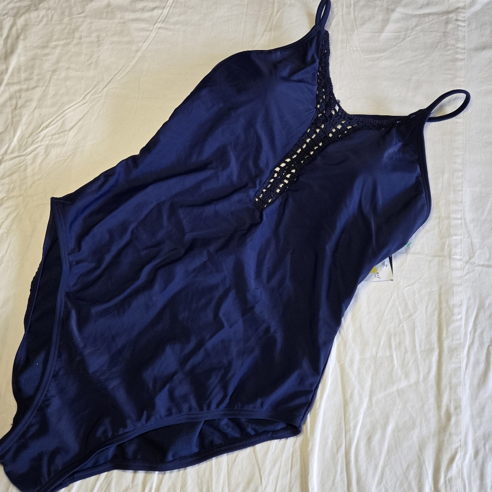 Women's One-piece Swimsuit Size Large Navy Blue Perfectly Suited NWT